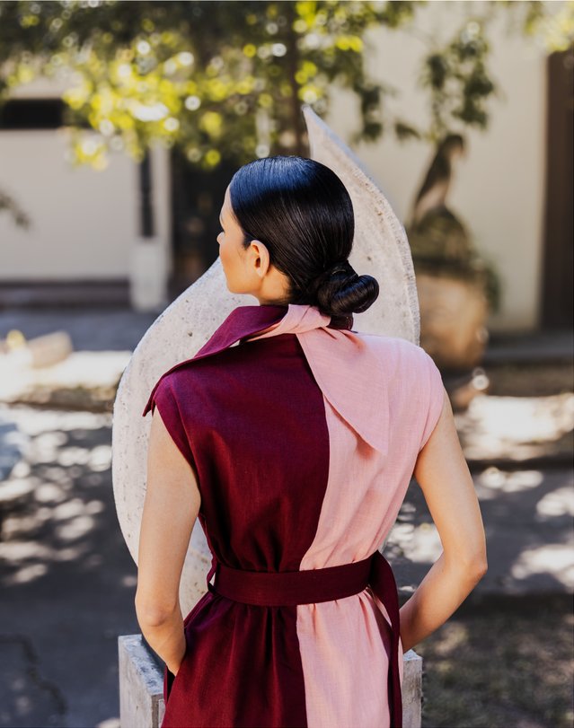 Vestido de G.I.A.N. en bordó y rosa