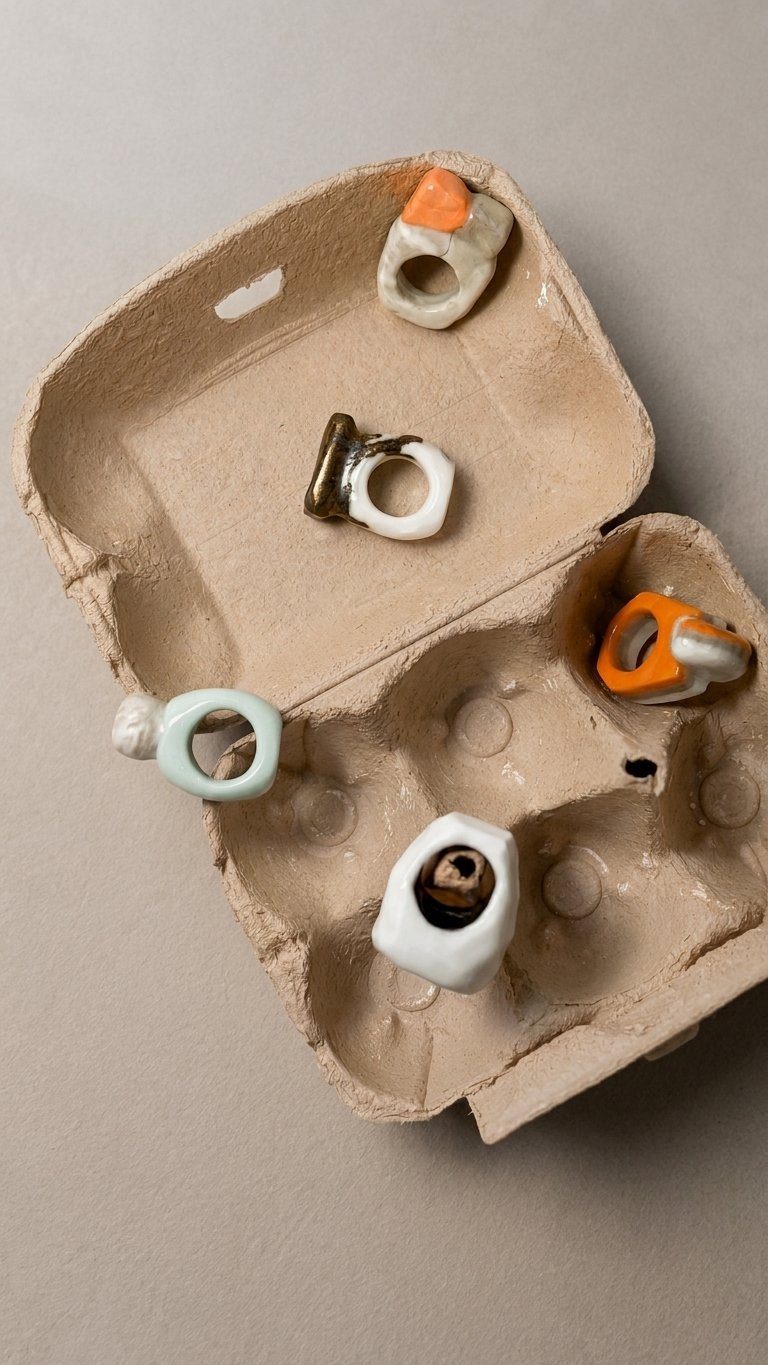 Anillos de porcelana en caja de cartón