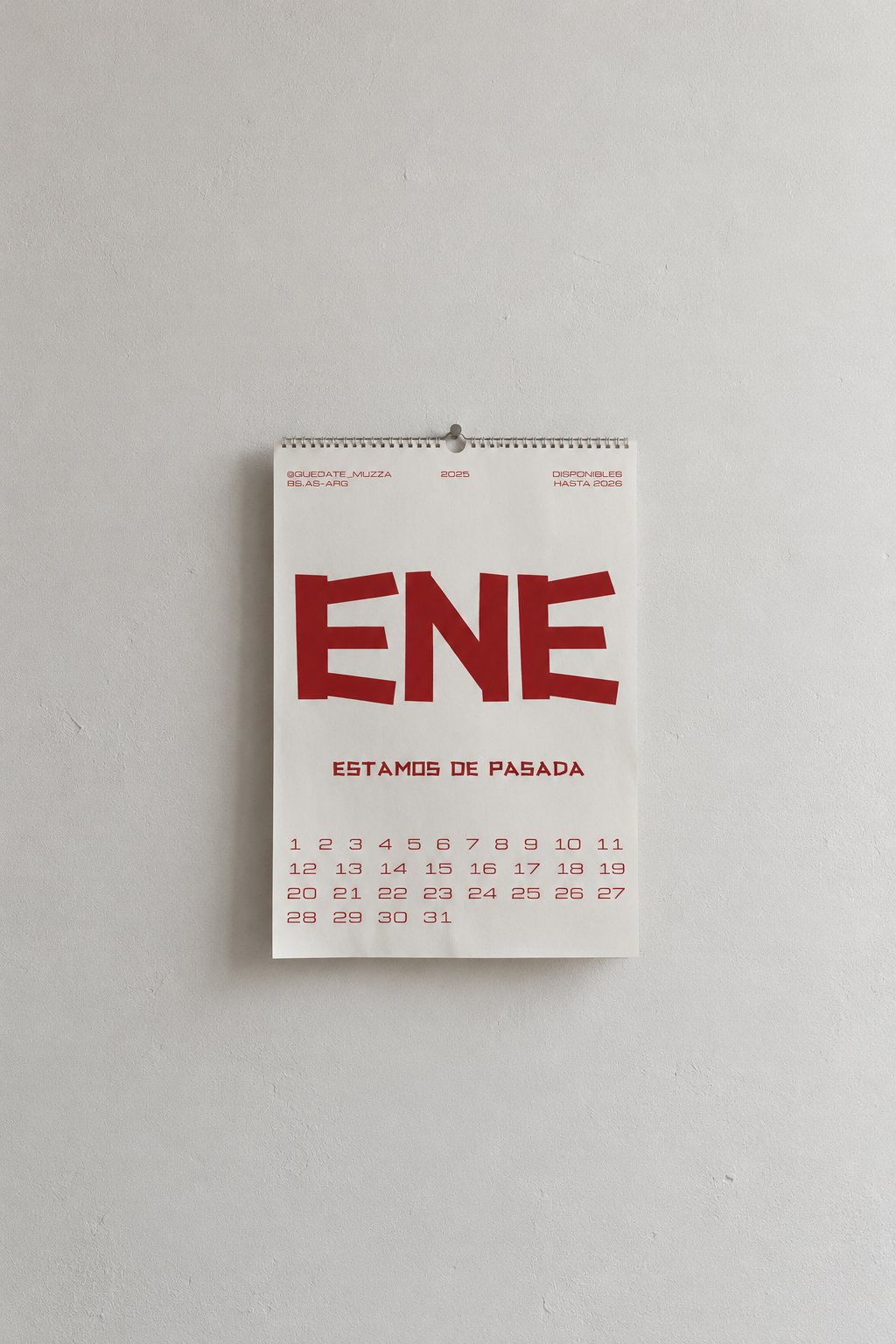 Calendario de pared de Muzza, mes de enero